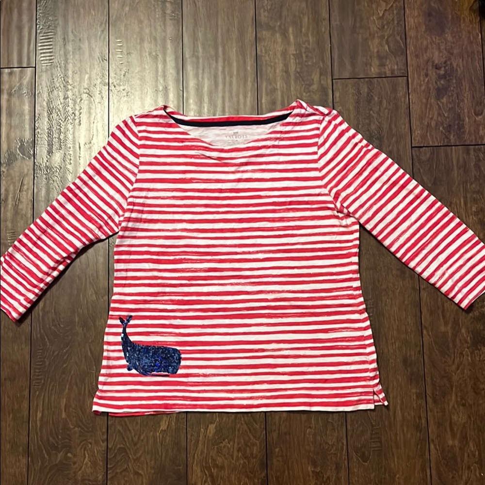 Talbots Red and White Long Sleeve Striped Tee